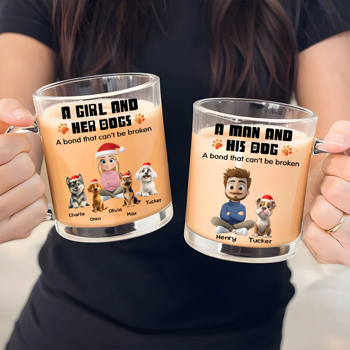 Human And Their Dog Cartoon Christmas - Personalized Custom Glass Mug - Image 4