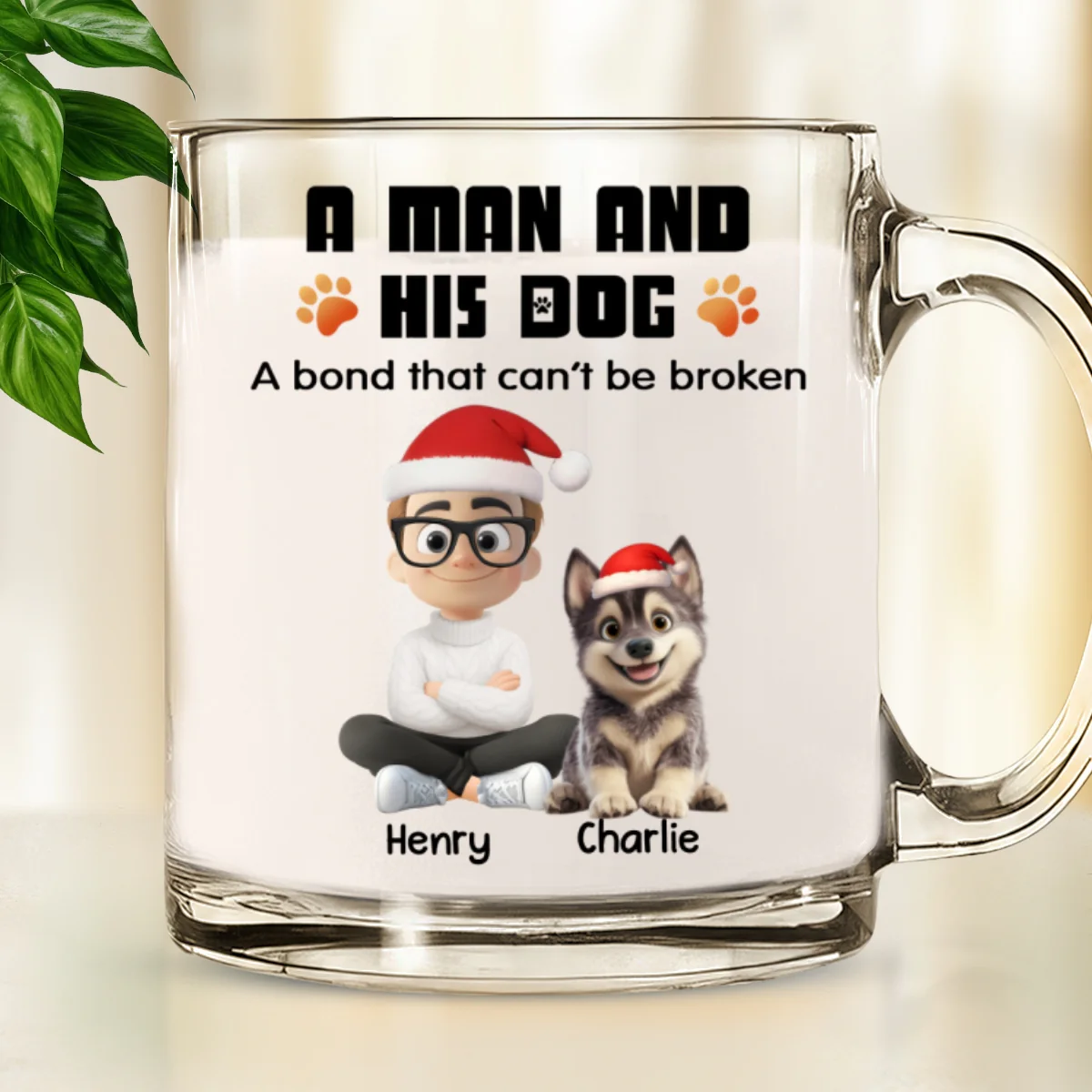 Human And Their Dog Cartoon Christmas - Personalized Custom Glass Mug - Image 6