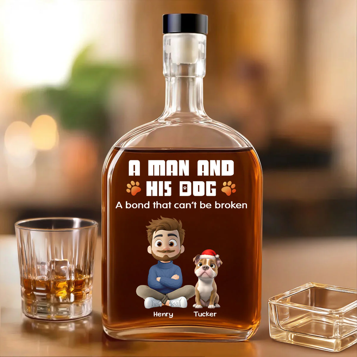 Human And Their Dog Cartoon Christmas - Personalized Custom Spirits Decanter