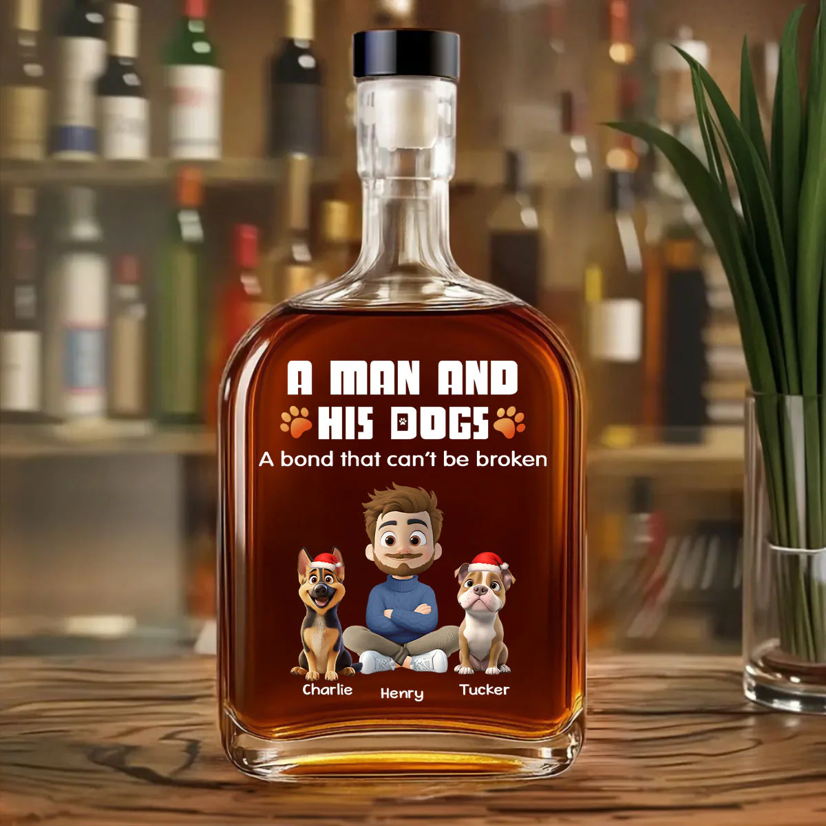Human And Their Dog Cartoon Christmas - Personalized Custom Spirits Decanter - Image 2