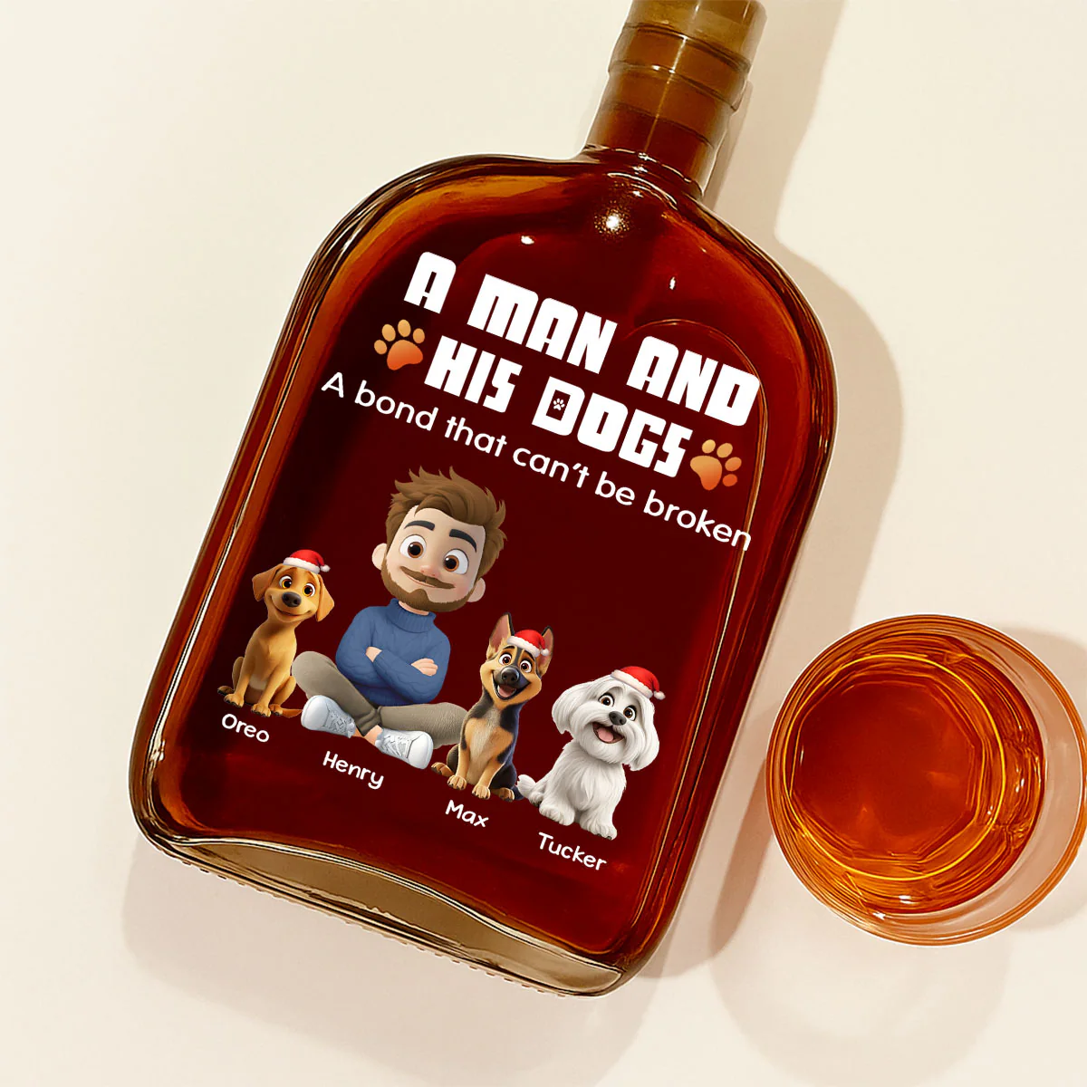 Human And Their Dog Cartoon Christmas - Personalized Custom Spirits Decanter - Image 3
