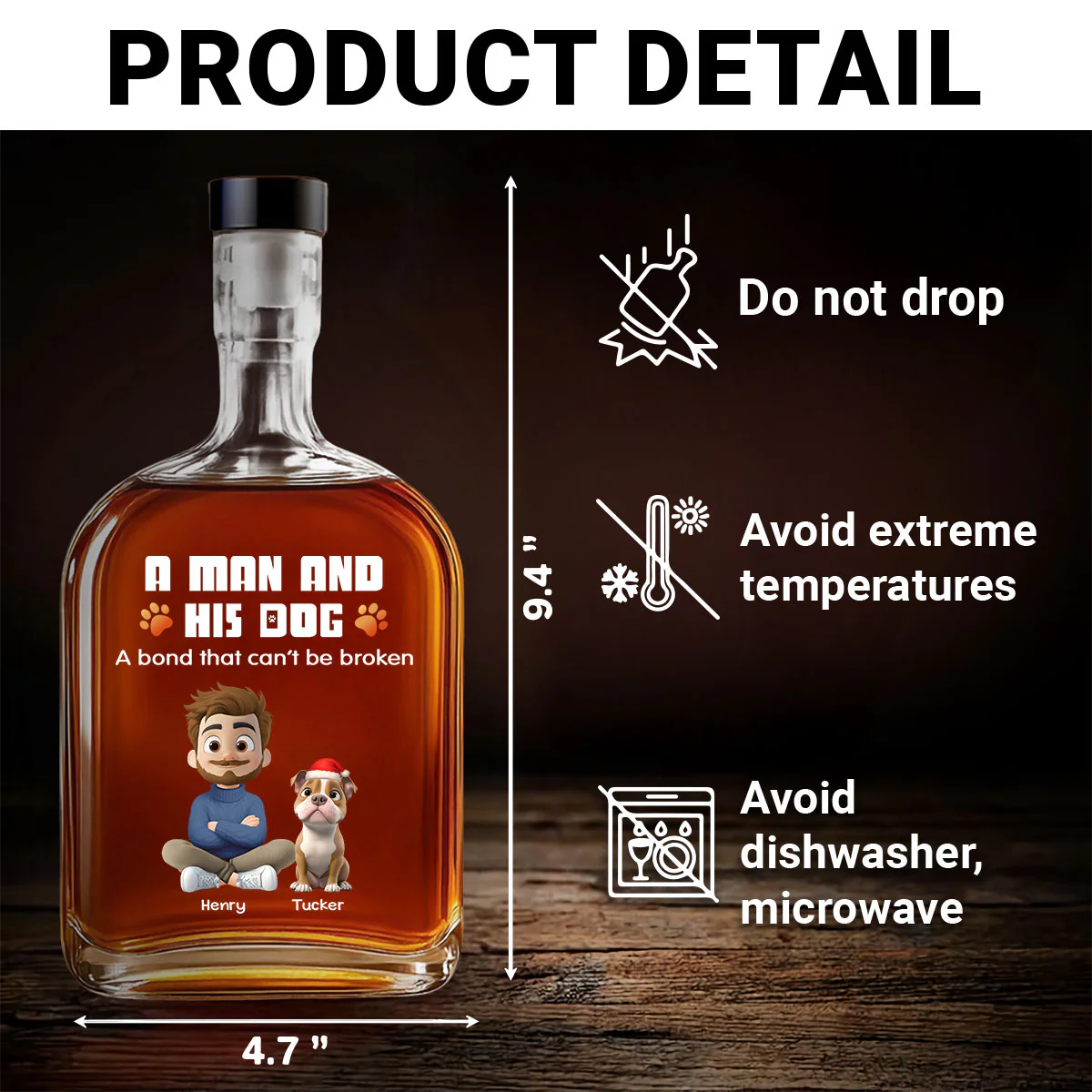 Human And Their Dog Cartoon Christmas - Personalized Custom Spirits Decanter - Image 5