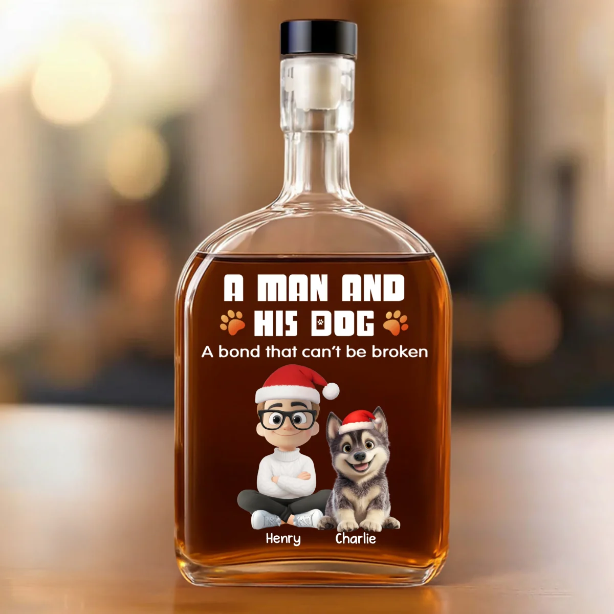 Human And Their Dog Cartoon Christmas - Personalized Custom Spirits Decanter - Image 6
