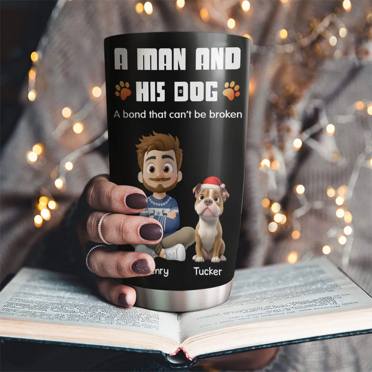 Human And Their Dog Cartoon Christmas - Personalized Custom Tumbler - Image 3