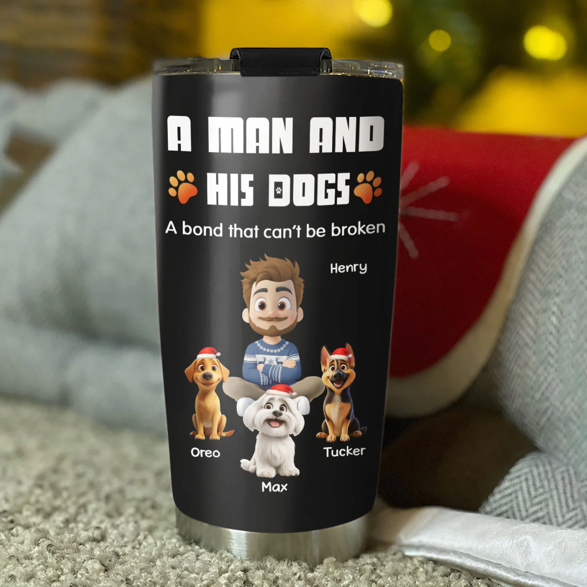Human And Their Dog Cartoon Christmas - Personalized Custom Tumbler - Image 4
