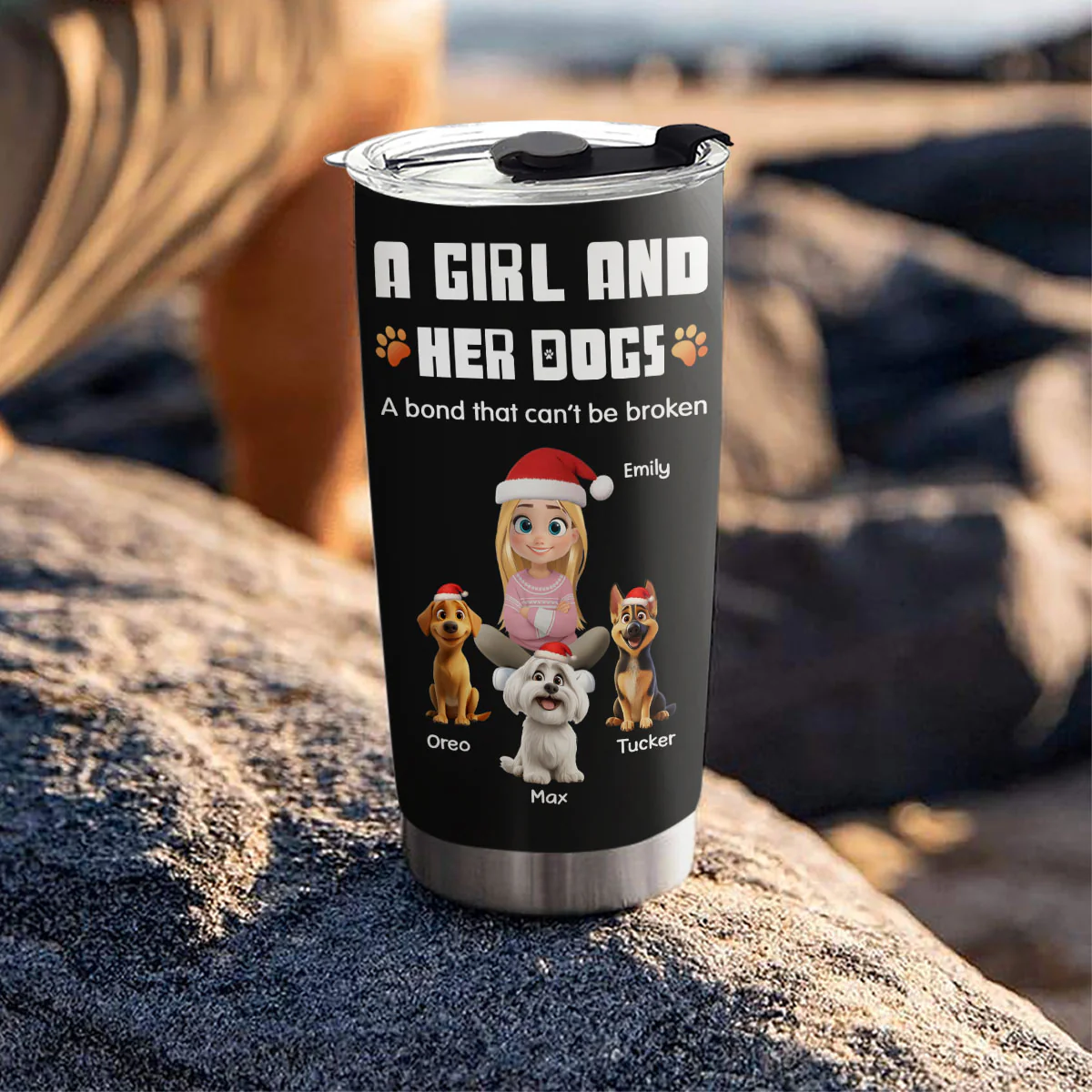 Human And Their Dog Cartoon Christmas - Personalized Custom Tumbler - Image 5