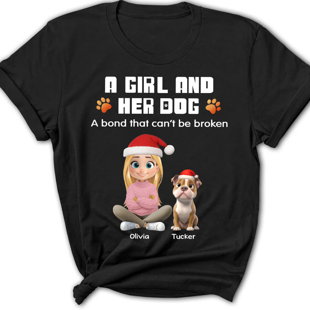 Human And Their Dog Cartoon Christmas - Personalized Custom Women's T-shirt