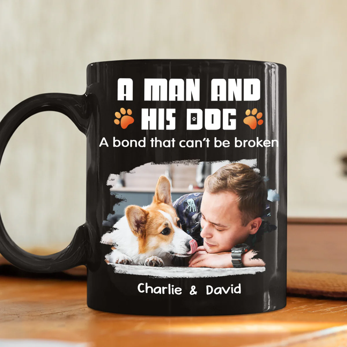 Human And Their Dog Cartoon Christmas Photo - Personalized Custom Coffee Mug - Image 2