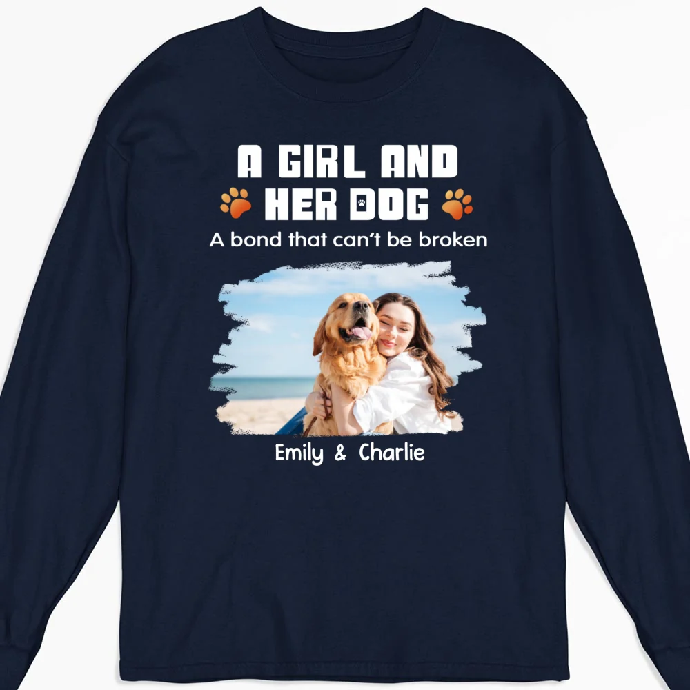 Human And Their Dog Cartoon Christmas Photo - Personalized Custom Long Sleeve T-shirt - Image 4