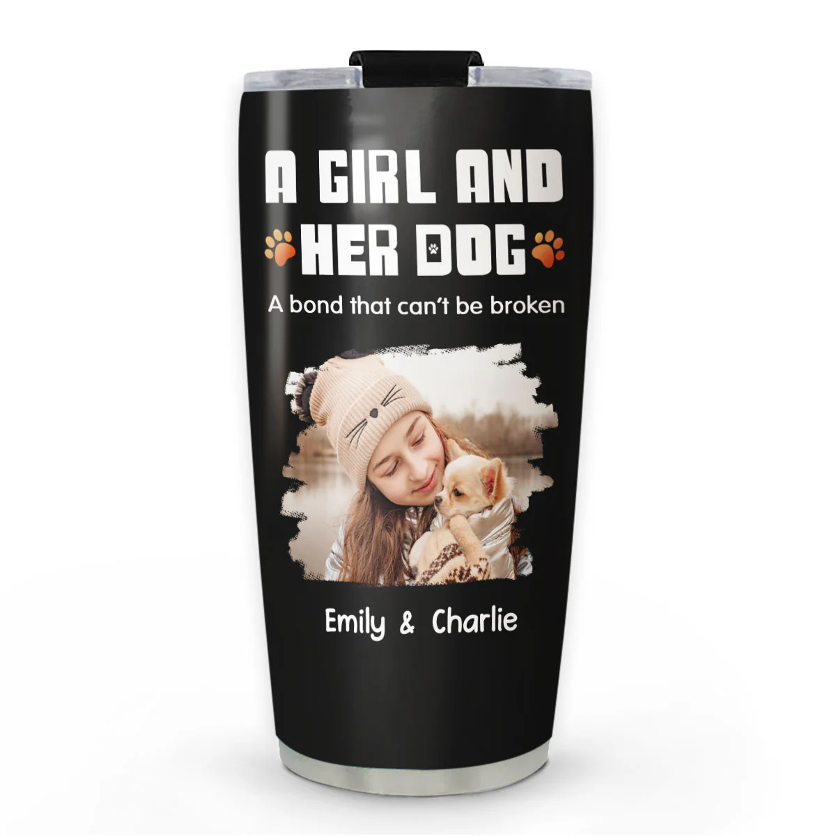 Human And Their Dog Cartoon Christmas Photo - Personalized Custom Tumbler