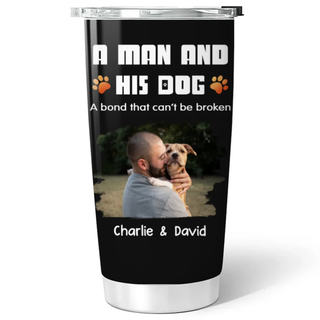 Human And Their Dog Cartoon Christmas Photo - Personalized Custom Tumbler - Image 4