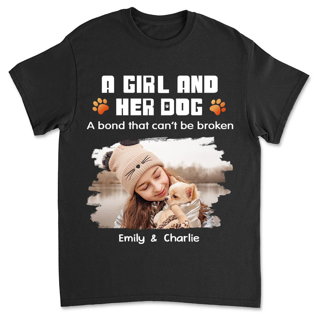 Human And Their Dog Cartoon Christmas Photo - Personalized Custom Unisex T-shirt