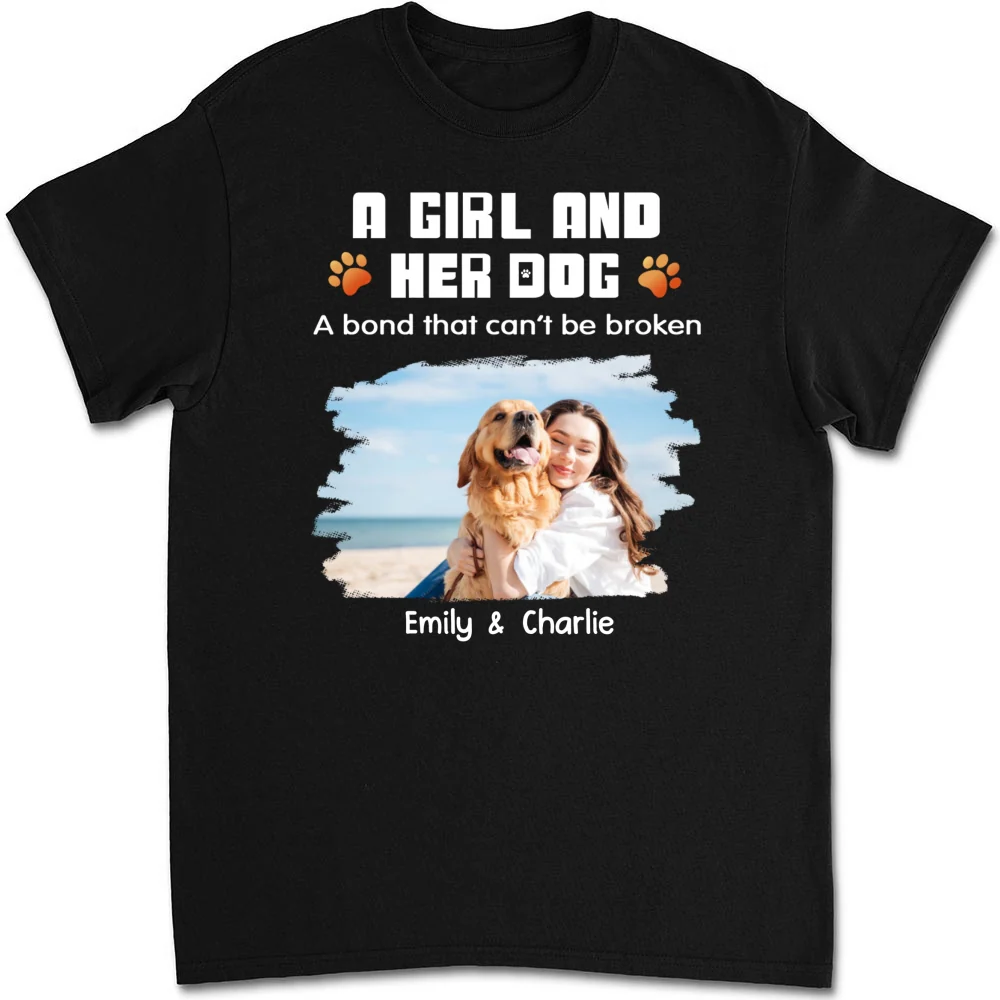 Human And Their Dog Cartoon Christmas Photo - Personalized Custom Unisex T-shirt - Image 3