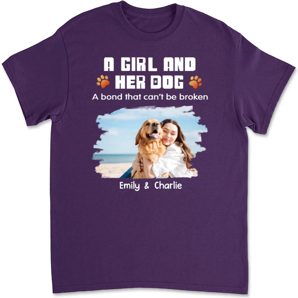 Human And Their Dog Cartoon Christmas Photo - Personalized Custom Unisex T-shirt - Image 6