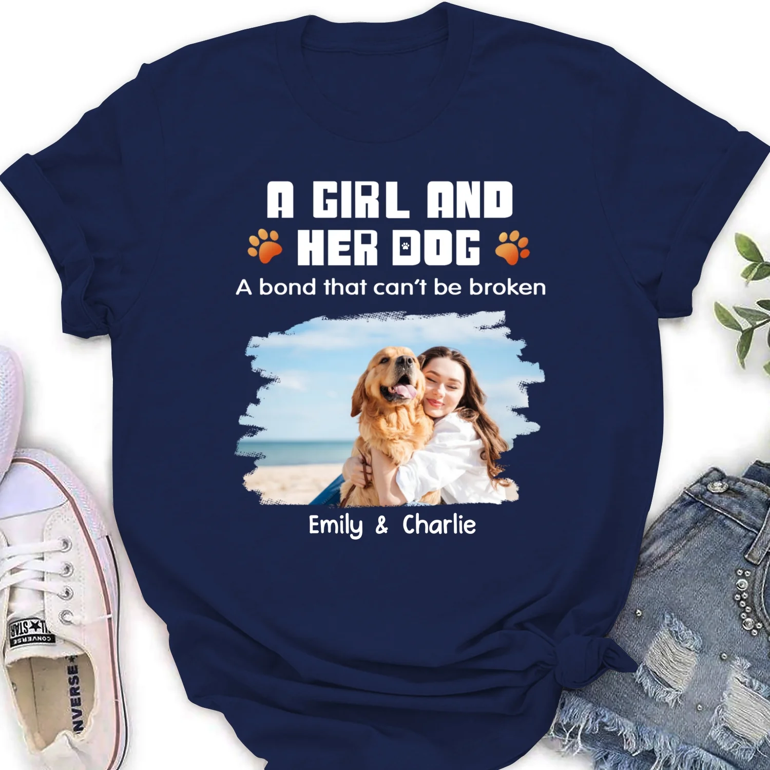 Human And Their Dog Cartoon Christmas Photo - Personalized Custom Women's T-shirt - Image 4