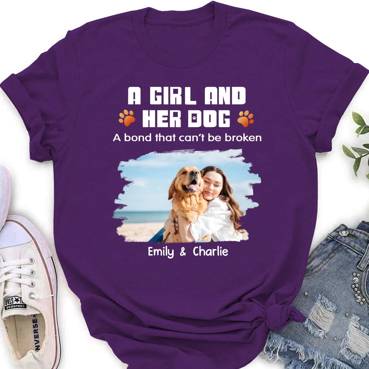 Human And Their Dog Cartoon Christmas Photo - Personalized Custom Women's T-shirt - Image 7