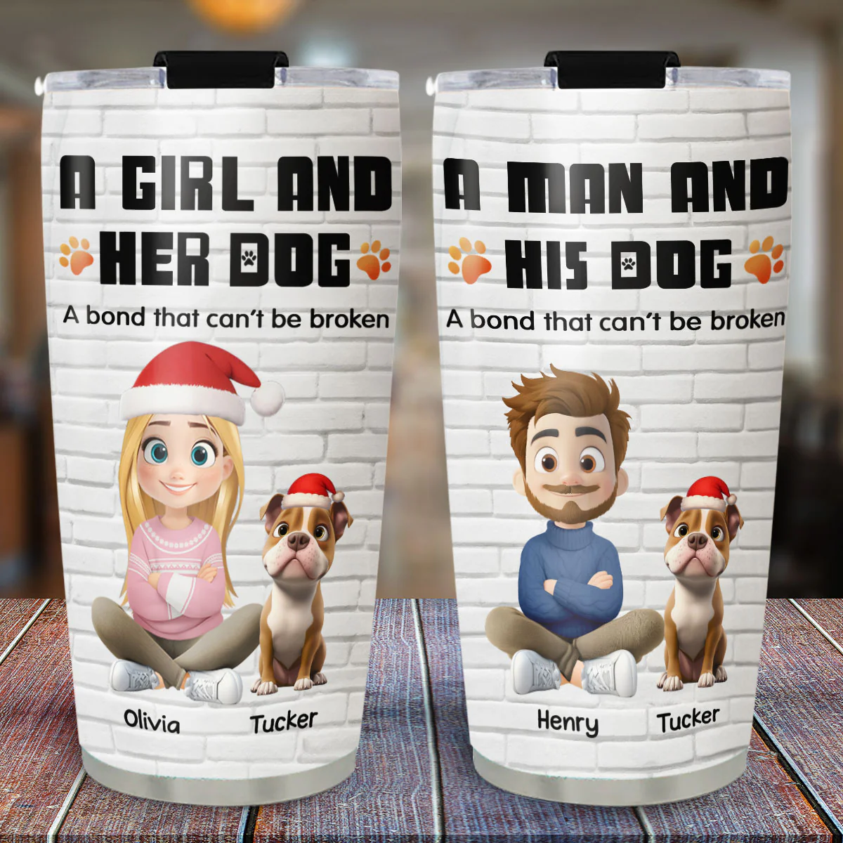 Human And Their Dog Cartoon Christmas Ver New - Personalized Custom Tumbler