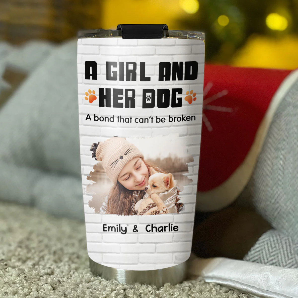 Human And Their Dog Cartoon Christmas Ver New Photo - Personalized Custom Tumbler - Image 2