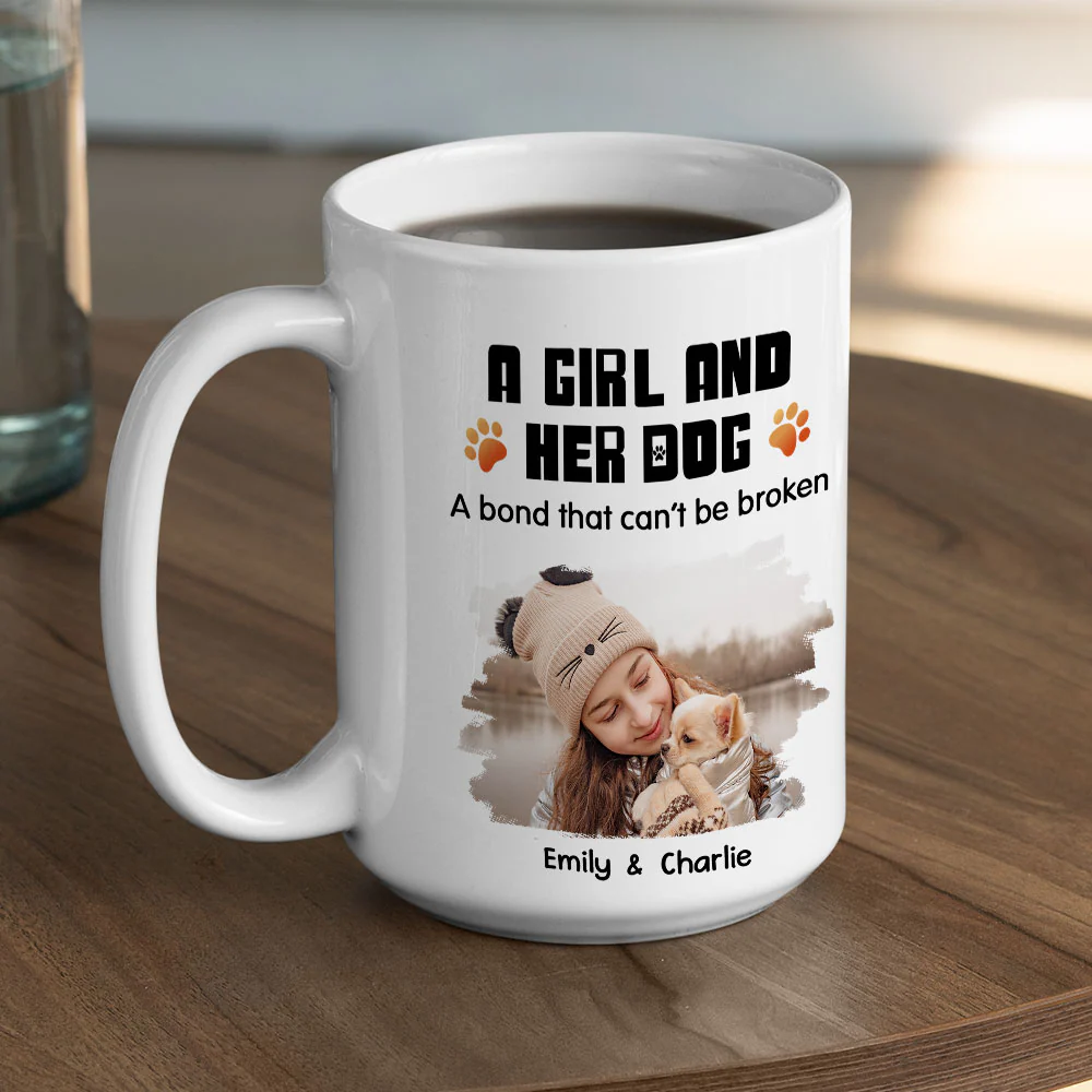 Human And Their Dog Cartoon Christmas Ver White Photo - Personalized Custom Coffee Mug - Image 3