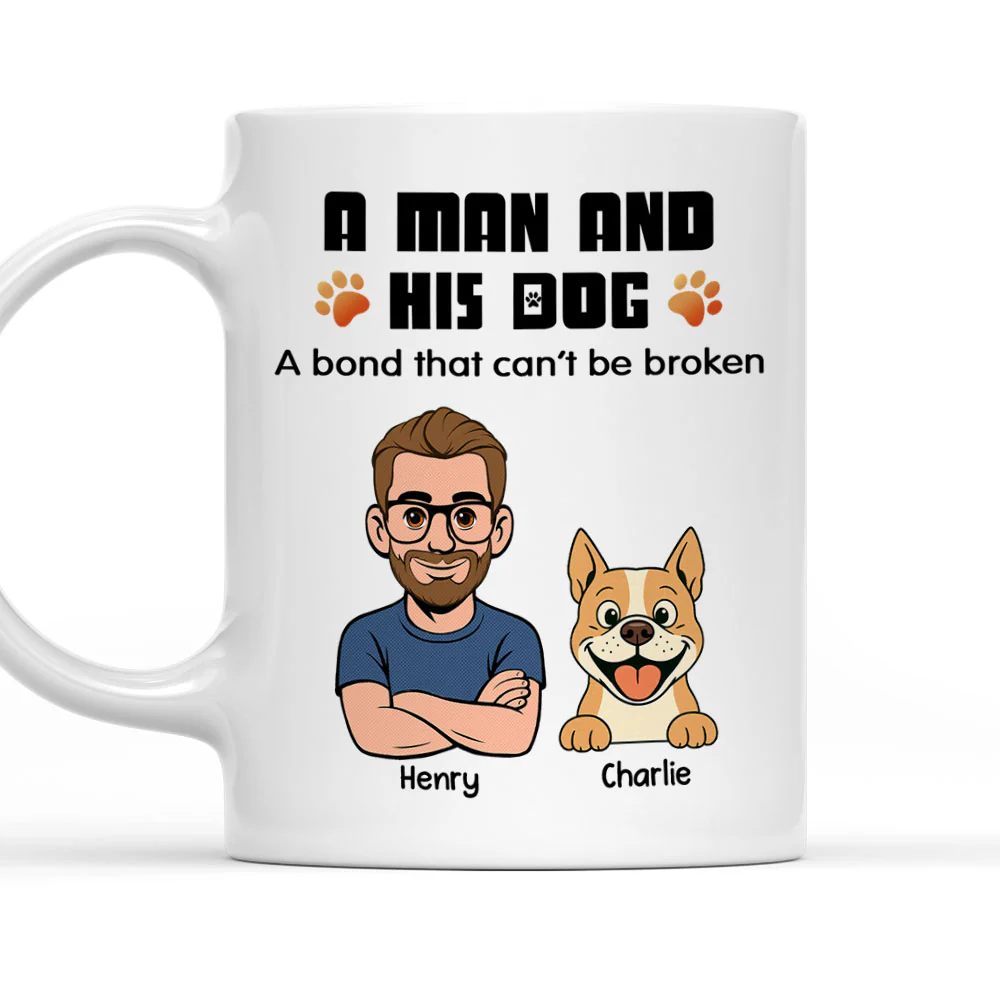 Human And Their Dog Cartoon Retro - Personalized Custom Coffee Mug