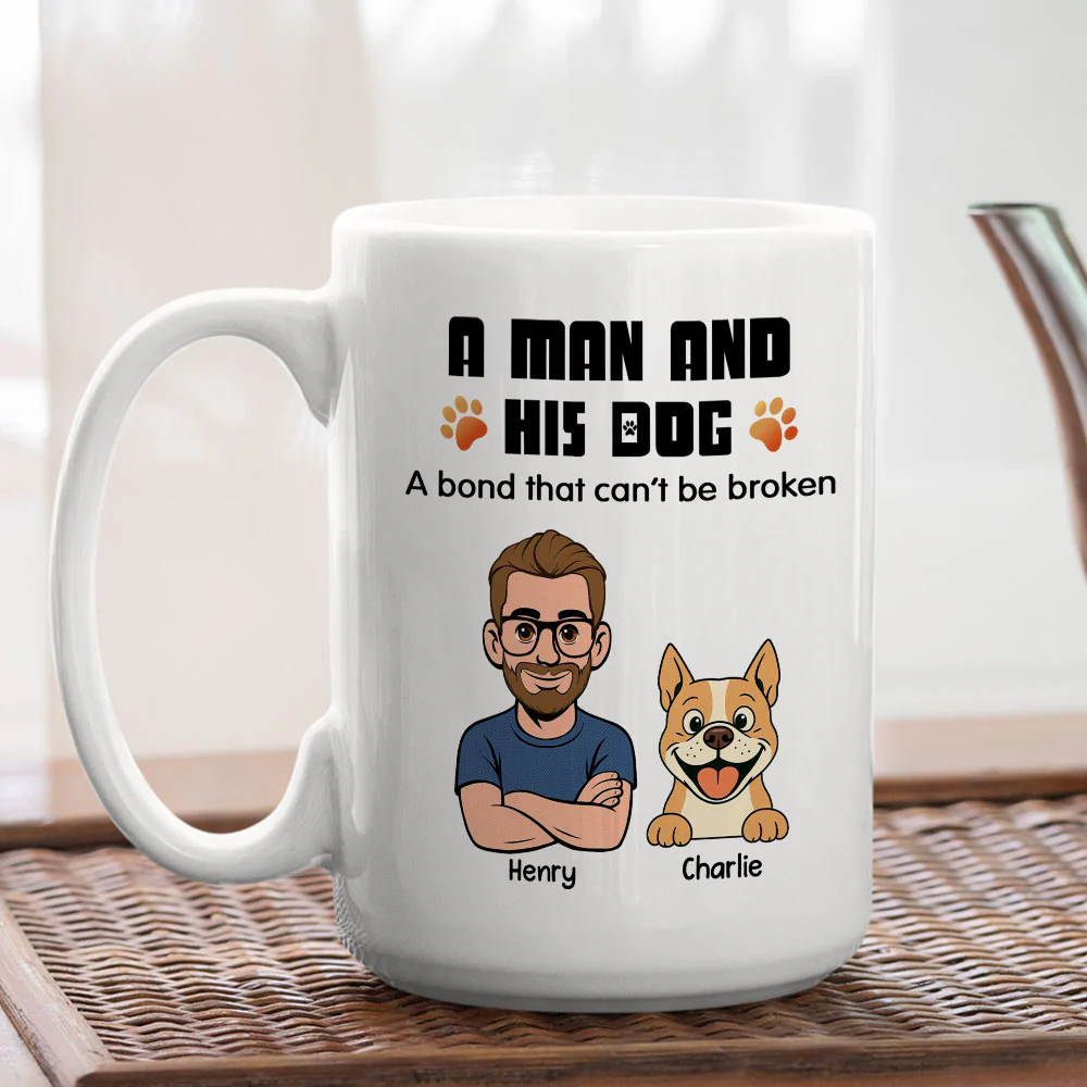 Human And Their Dog Cartoon Retro - Personalized Custom Coffee Mug - Image 5