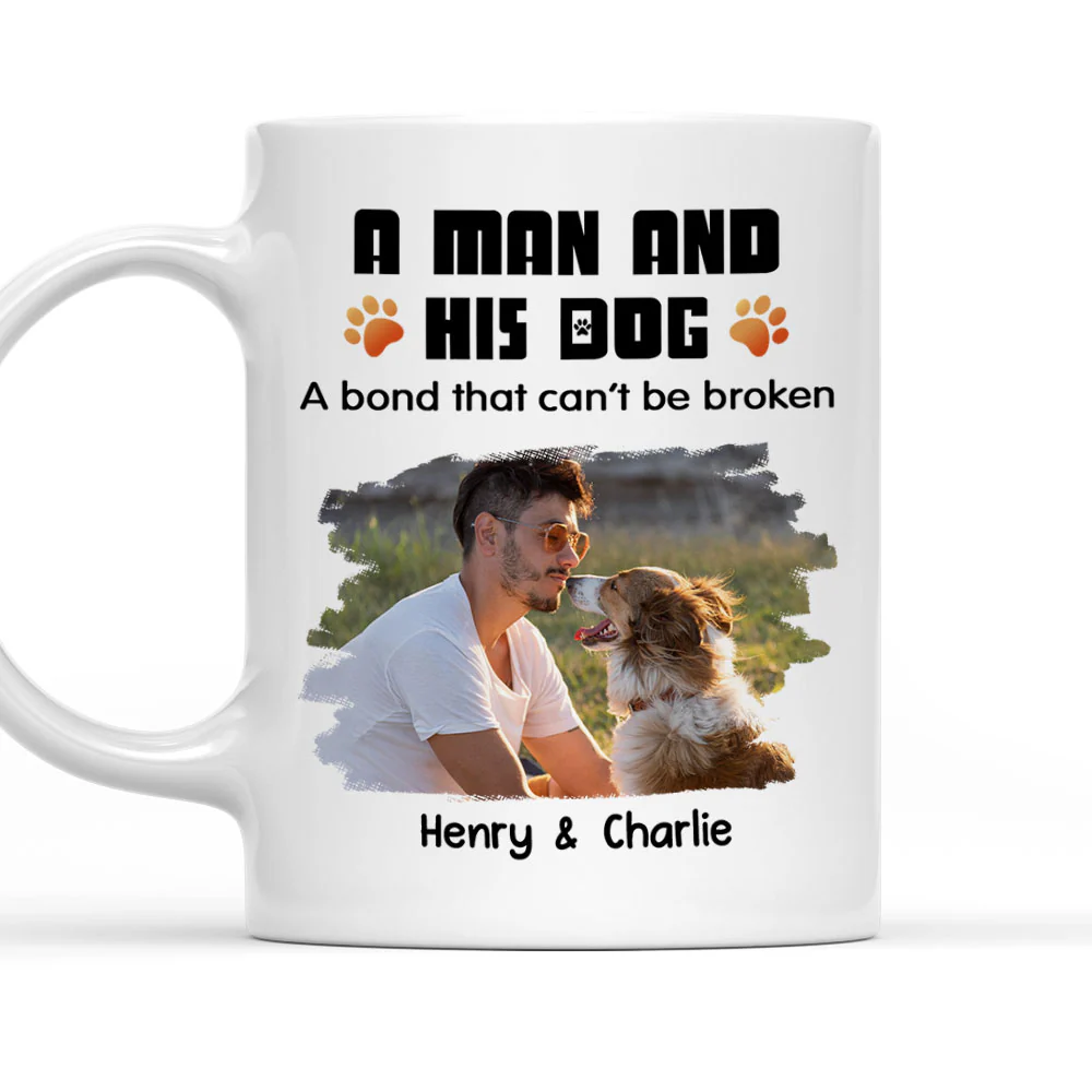 Human And Their Dog Cartoon Retro Photo - Personalized Custom Coffee Mug