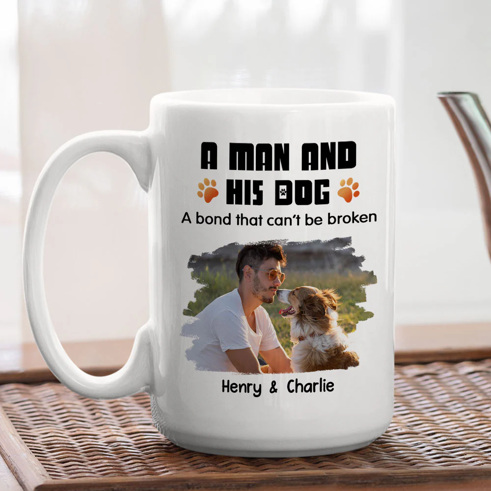 Human And Their Dog Cartoon Retro Photo - Personalized Custom Coffee Mug - Image 2