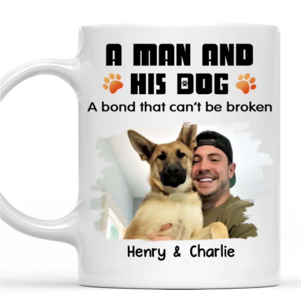 Human And Their Dog Cartoon Retro Photo - Personalized Custom Coffee Mug - Image 4