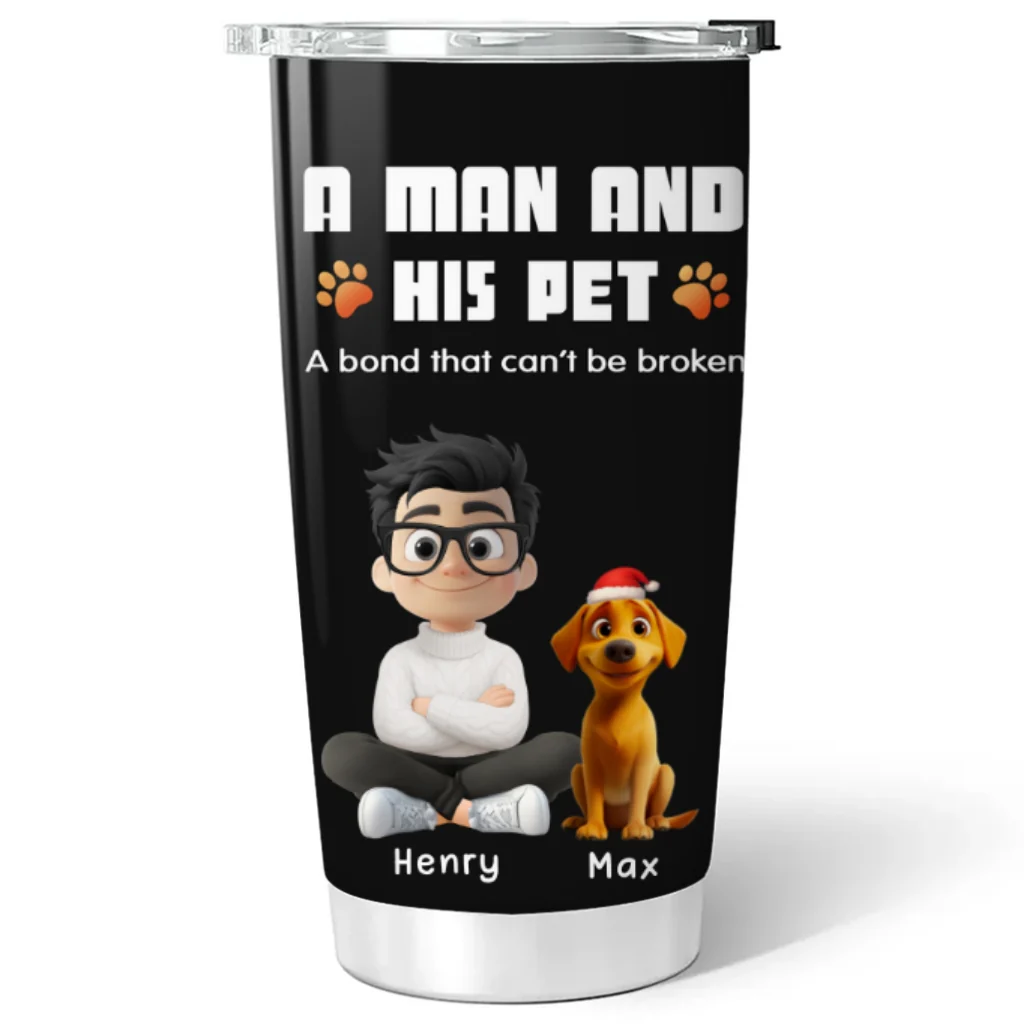 Human And Their Pet Cartoon Christmas - Personalized Custom Tumbler - Image 5