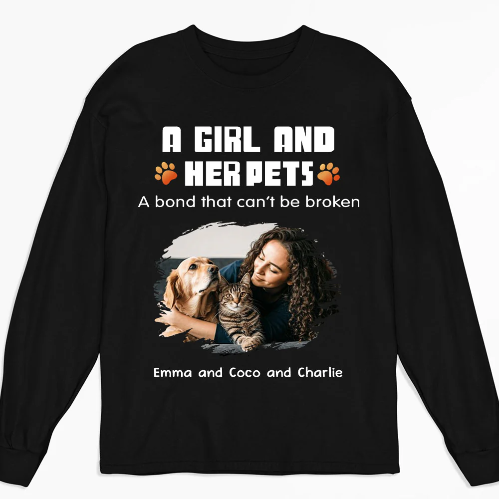Human And Their Pet Cartoon Christmas Photo - Personalized Custom Long Sleeve T-shirt