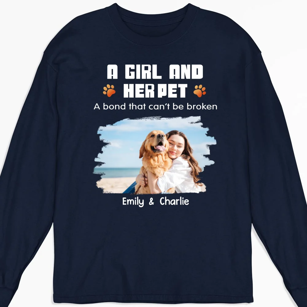 Human And Their Pet Cartoon Christmas Photo - Personalized Custom Long Sleeve T-shirt - Image 5