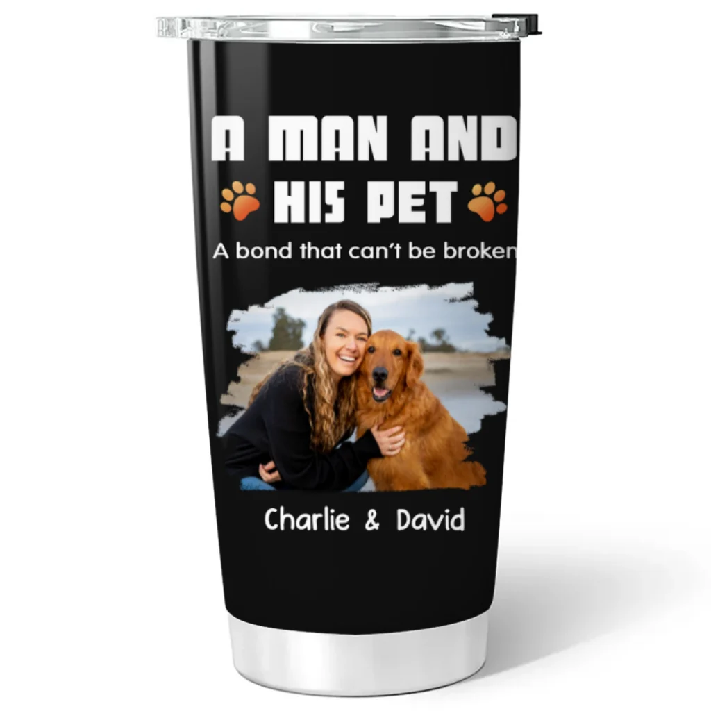 Human And Their Pet Cartoon Christmas Photo - Personalized Custom Tumbler - Image 3