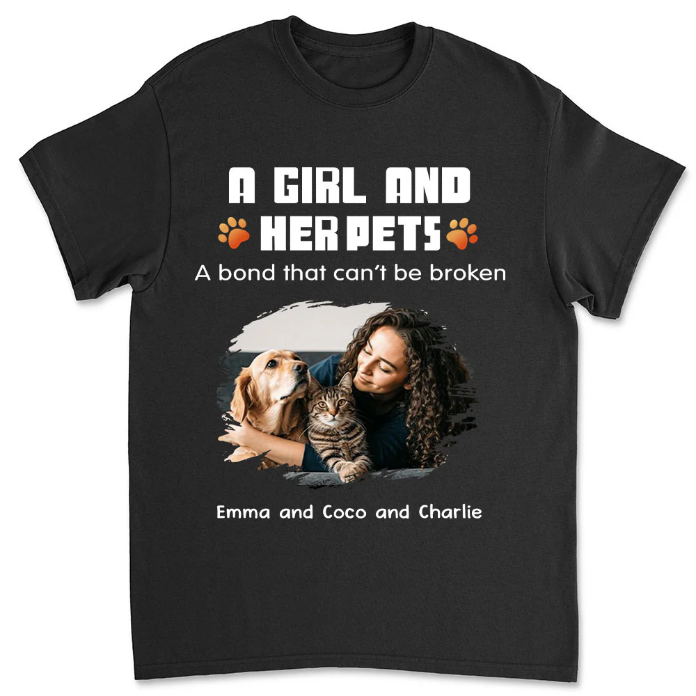 Human And Their Pet Cartoon Christmas Photo - Personalized Custom Unisex T-shirt