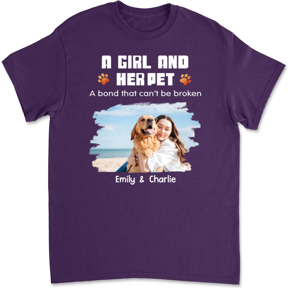 Human And Their Pet Cartoon Christmas Photo - Personalized Custom Unisex T-shirt - Image 6