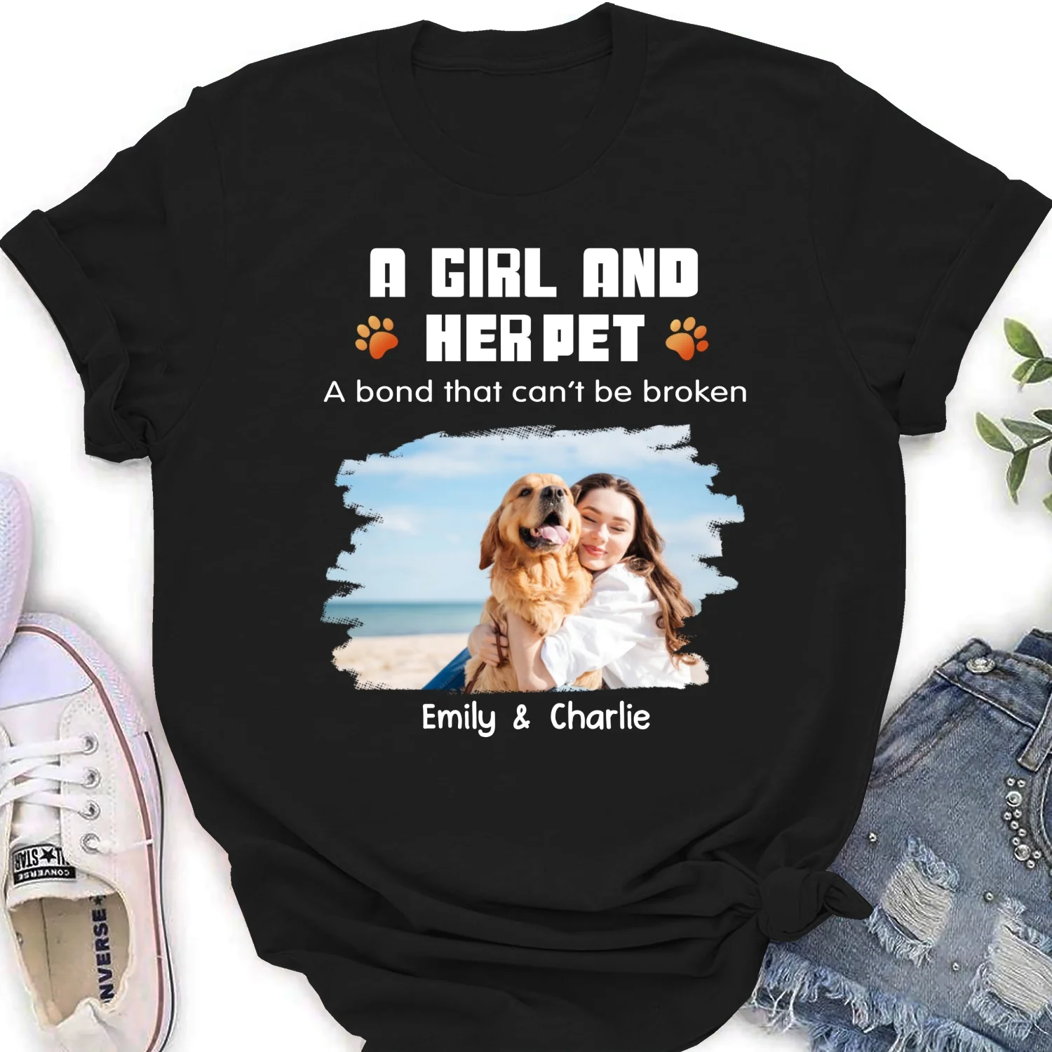 Human And Their Pet Cartoon Christmas Photo - Personalized Custom Women's T-shirt - Image 3