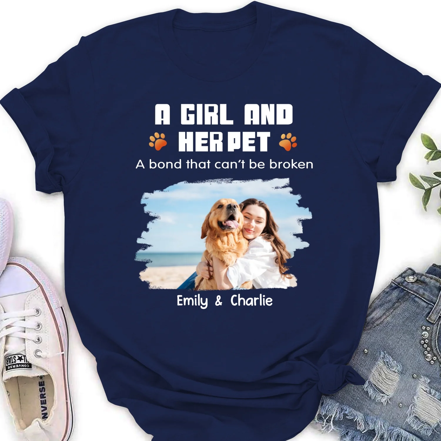 Human And Their Pet Cartoon Christmas Photo - Personalized Custom Women's T-shirt - Image 4