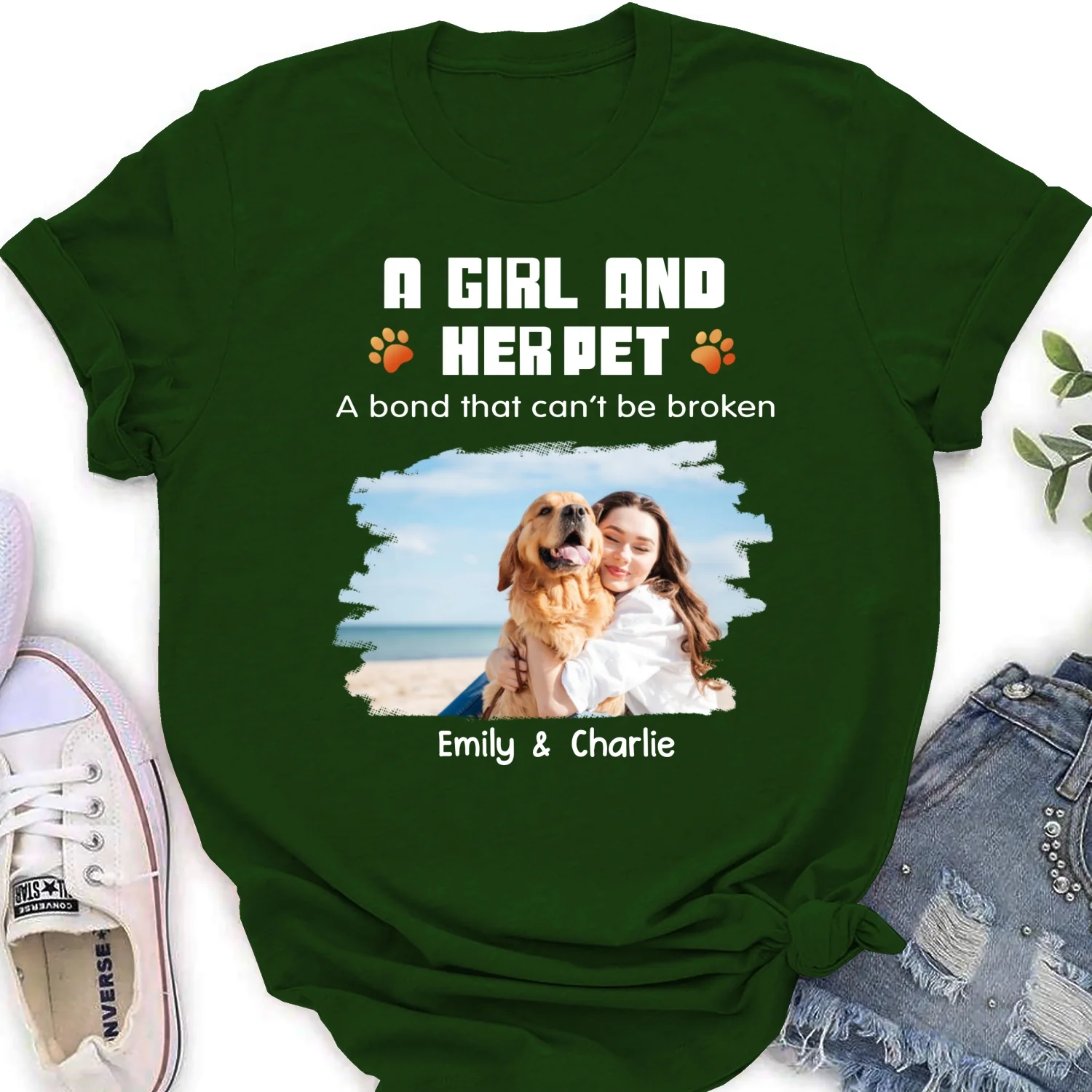 Human And Their Pet Cartoon Christmas Photo - Personalized Custom Women's T-shirt - Image 5