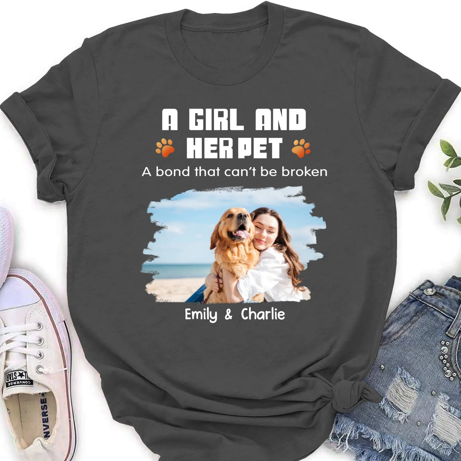 Human And Their Pet Cartoon Christmas Photo - Personalized Custom Women's T-shirt - Image 6