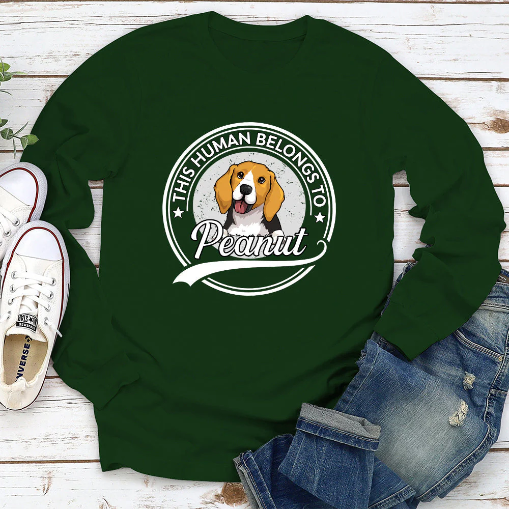 Human Belongs To Dog Version 2 - Personalized Custom Long Sleeve T-shirt - Image 2