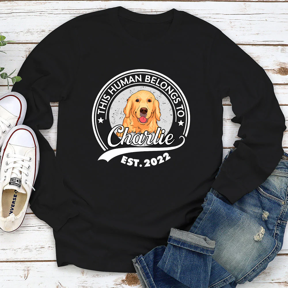 Human Belongs To Dog Version 2 - Personalized Custom Long Sleeve T-shirt - Image 3