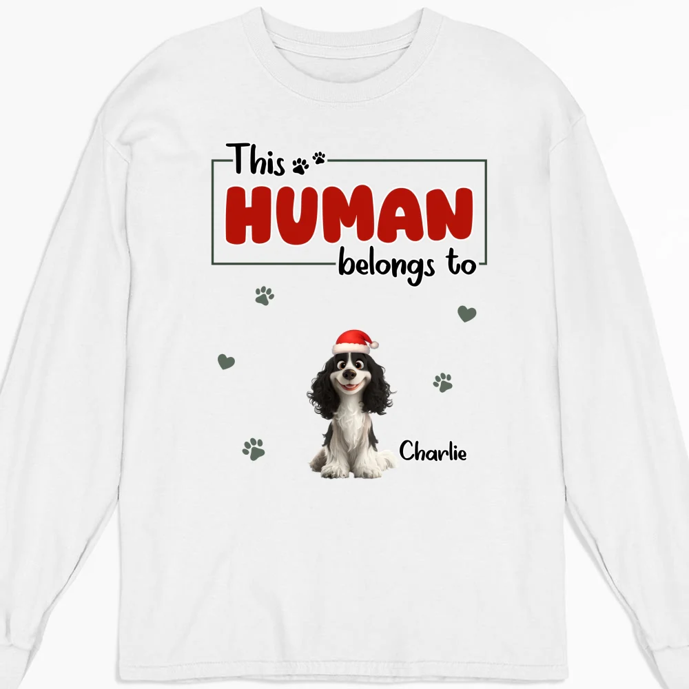 Human Belongs To Dog Christmas - Personalized Custom Long Sleeve T-Shirt - Image 5