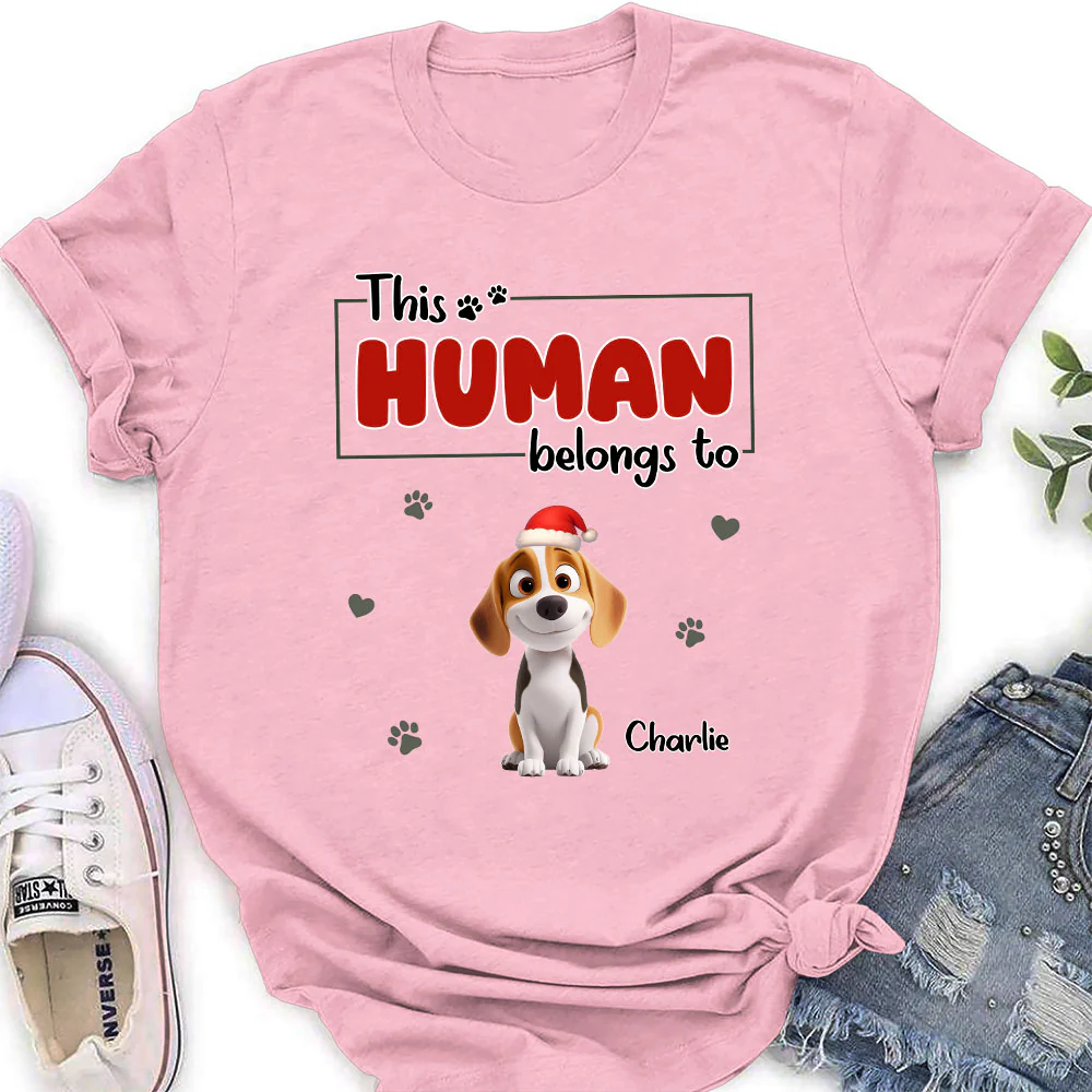 Human Belongs To Dog Christmas - Personalized Custom Women's T-Shirt - Image 2