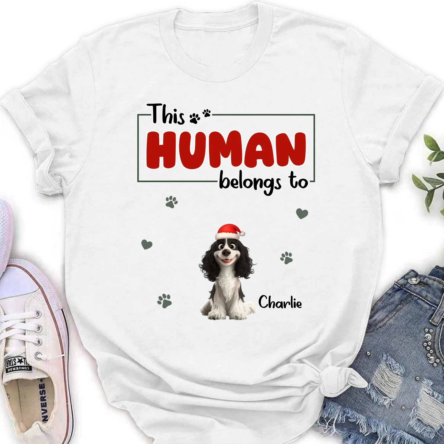 Human Belongs To Dog Christmas - Personalized Custom Women's T-Shirt - Image 5