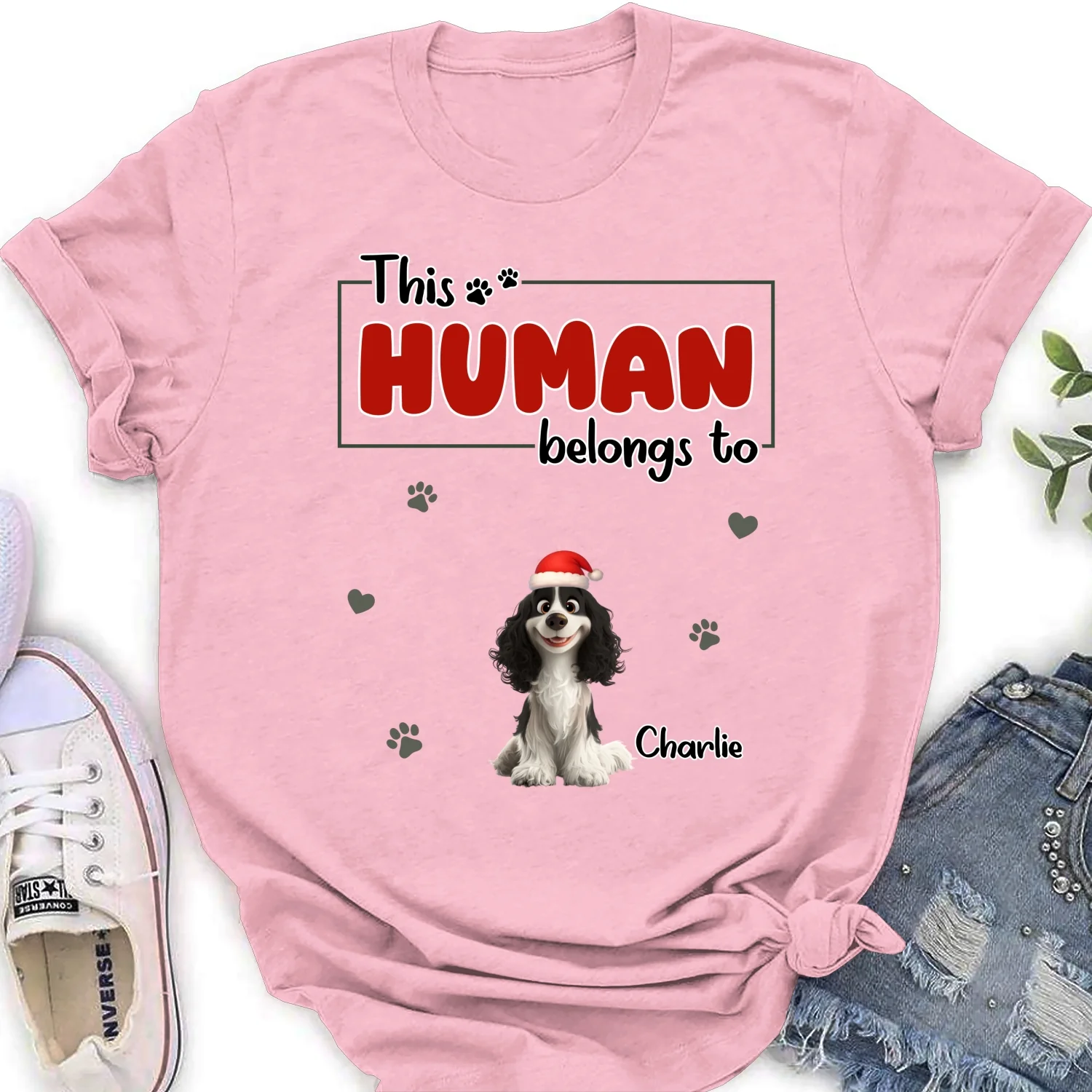 Human Belongs To Dog Christmas - Personalized Custom Women's T-Shirt - Image 6