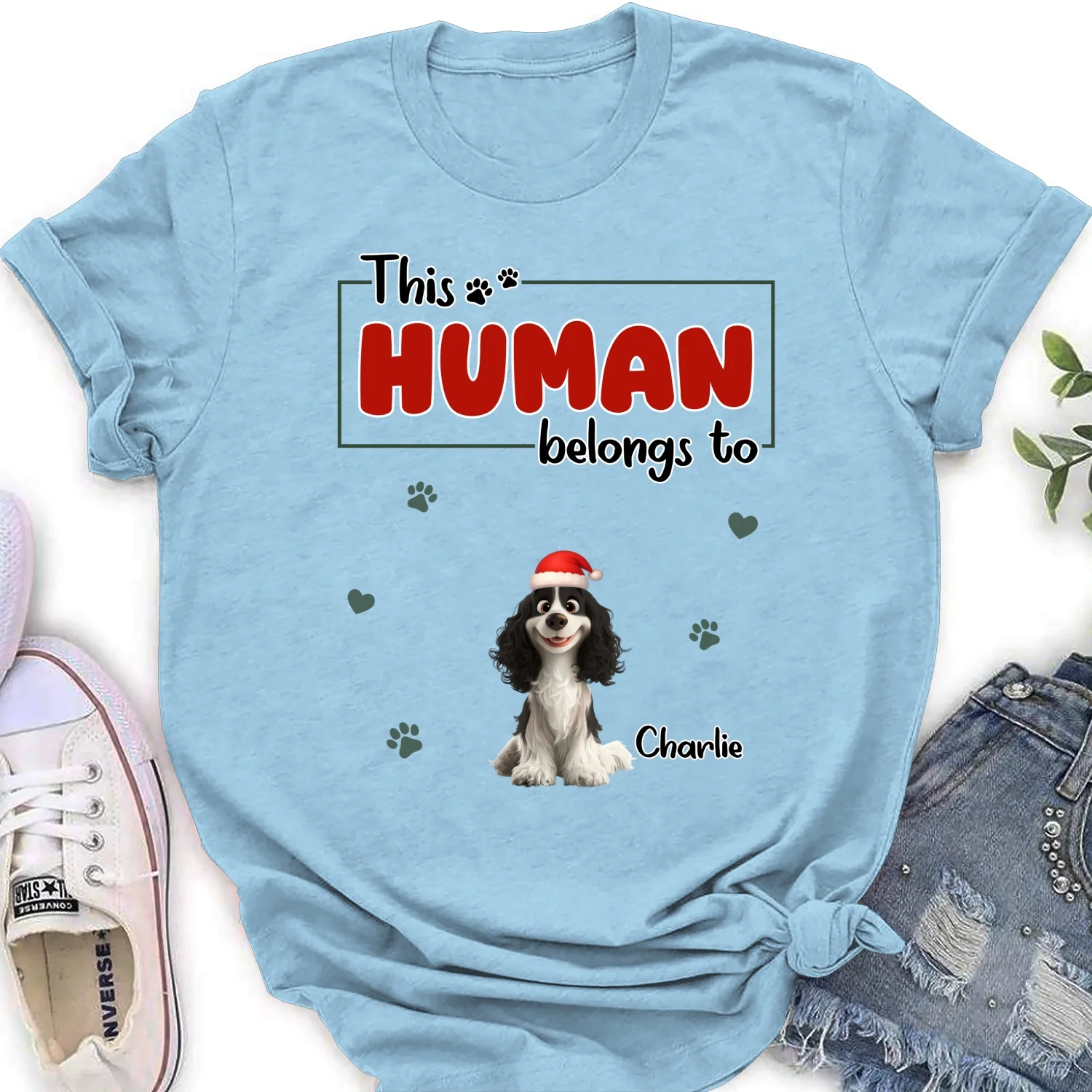 Human Belongs To Dog Christmas - Personalized Custom Women's T-Shirt - Image 7