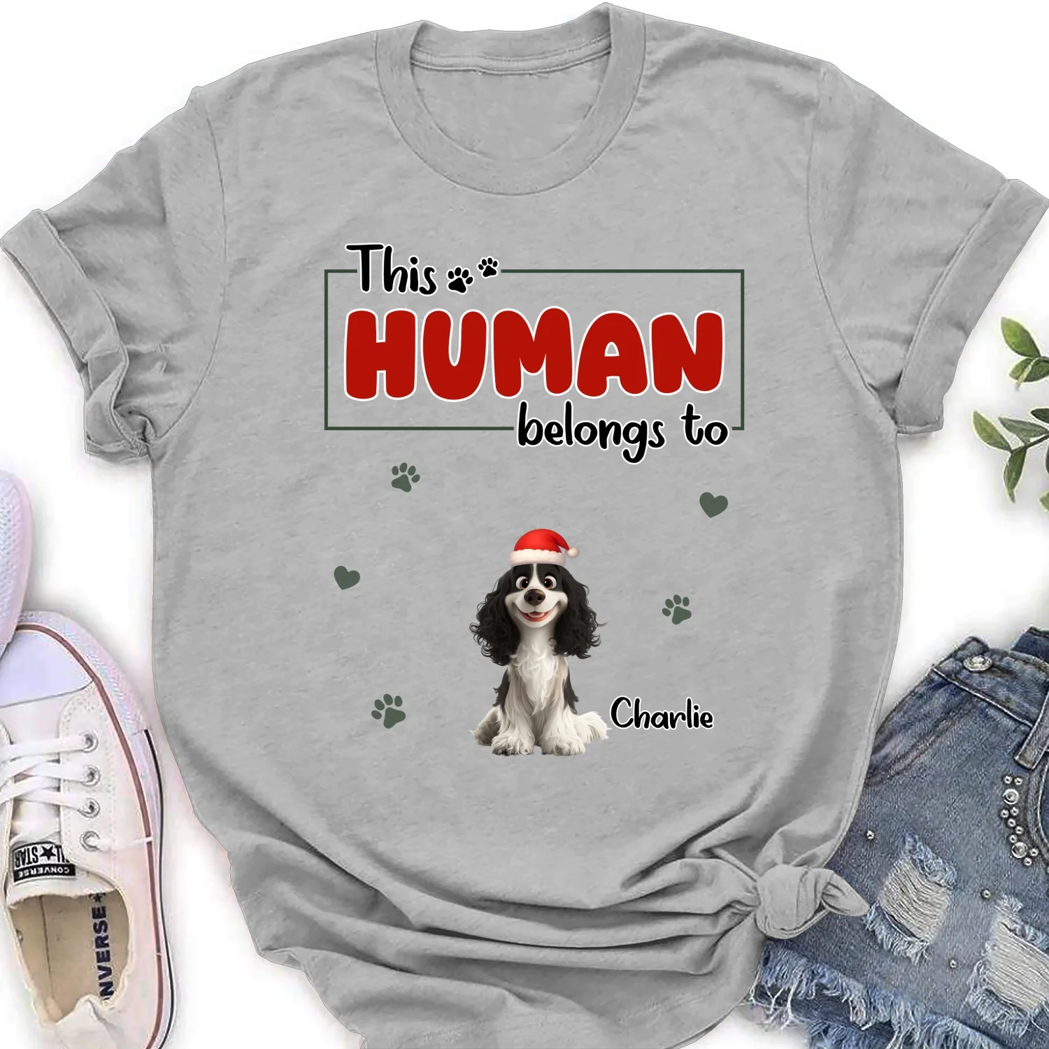 Human Belongs To Dog Christmas - Personalized Custom Women's T-Shirt - Image 8