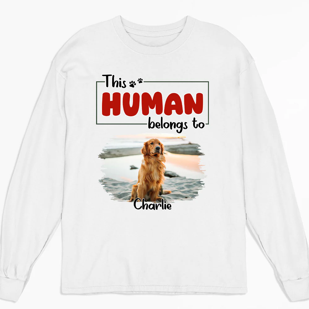 Human Belongs To Dog Christmas Photo - Personalized Custom Long Sleeve T-Shirt