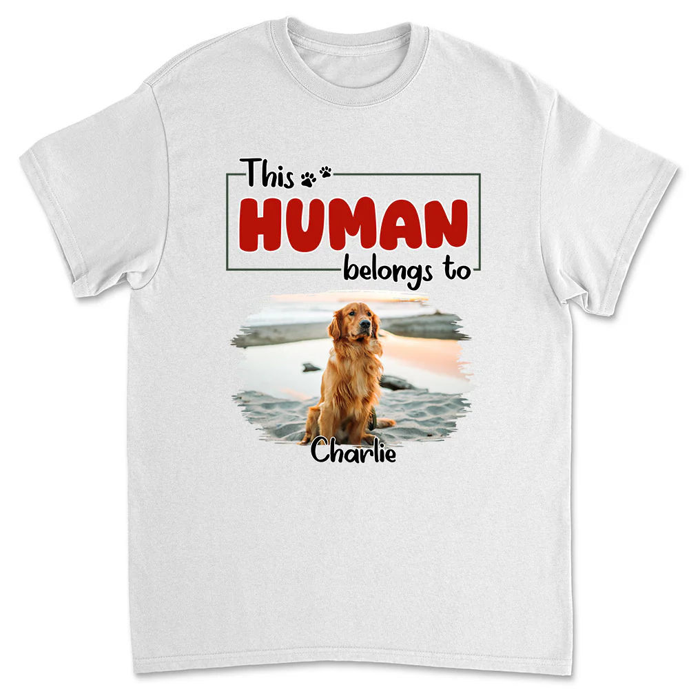 Human Belongs To Dog Christmas Photo - Personalized Custom Unisex T-Shirt