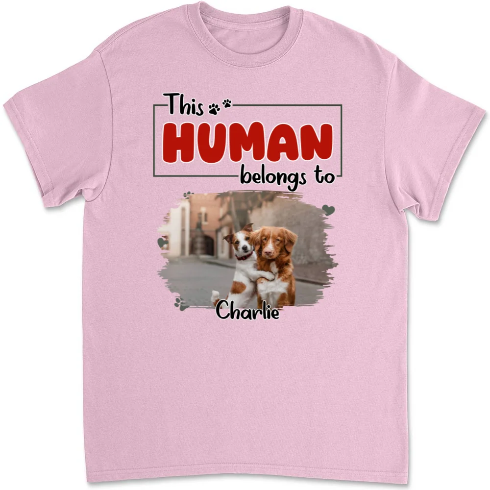 Human Belongs To Dog Christmas Photo - Personalized Custom Unisex T-Shirt - Image 7