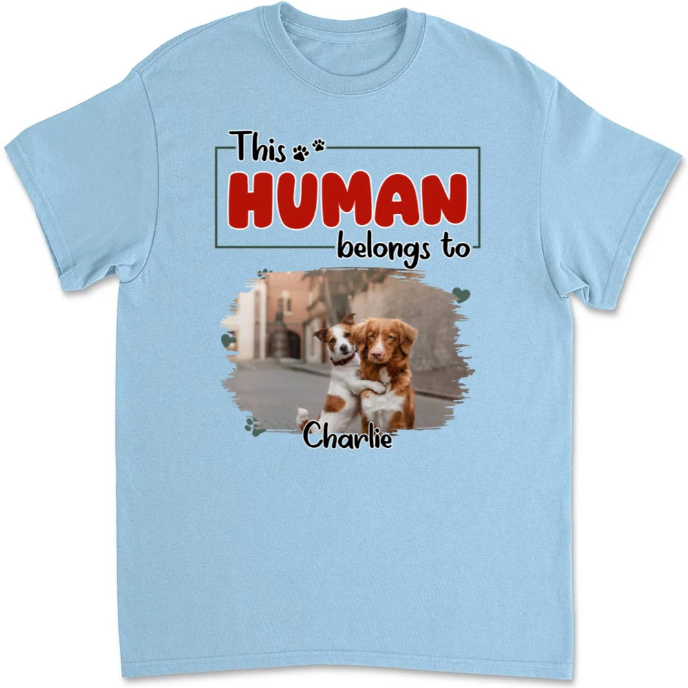 Human Belongs To Dog Christmas Photo - Personalized Custom Unisex T-Shirt - Image 8